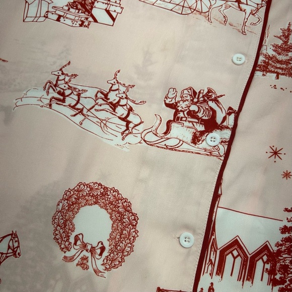 KATIE KIME WOMENS APRES SKI TOILE RED HOLIDAY PRINT THEME PAJAMA TOP LG - Picture 4 of 16